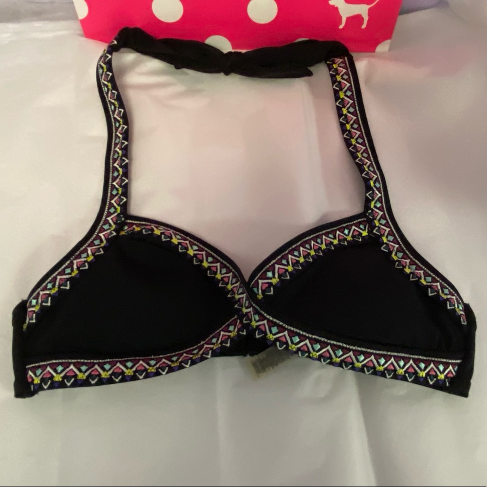 PINK VS Triangle Black Bikini Top w Colorful Geo Accents Swim Top 🤿 w Padding